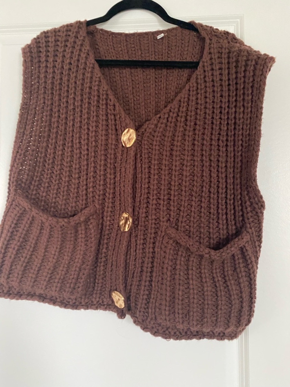 Chunky Knit Button-Front Tank in Chocolate Brown